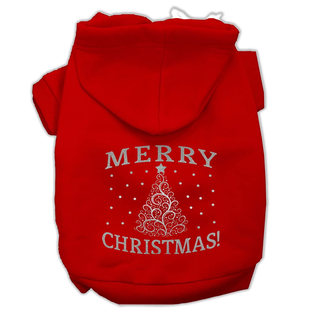 Christmas Pet Dog & Cat Hoodie Screen Printed, 'Shimmer Christmas Tree' Red Lg (10-14 Lbs.)