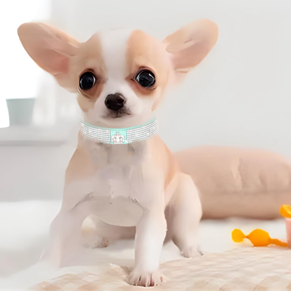 Light Blue Rhinestone Medium Dog Collar, Bling Dog Collar Diamond Pretty Jewel Glitter Sparkly Pet Collars For Xxs Xs Small Medi