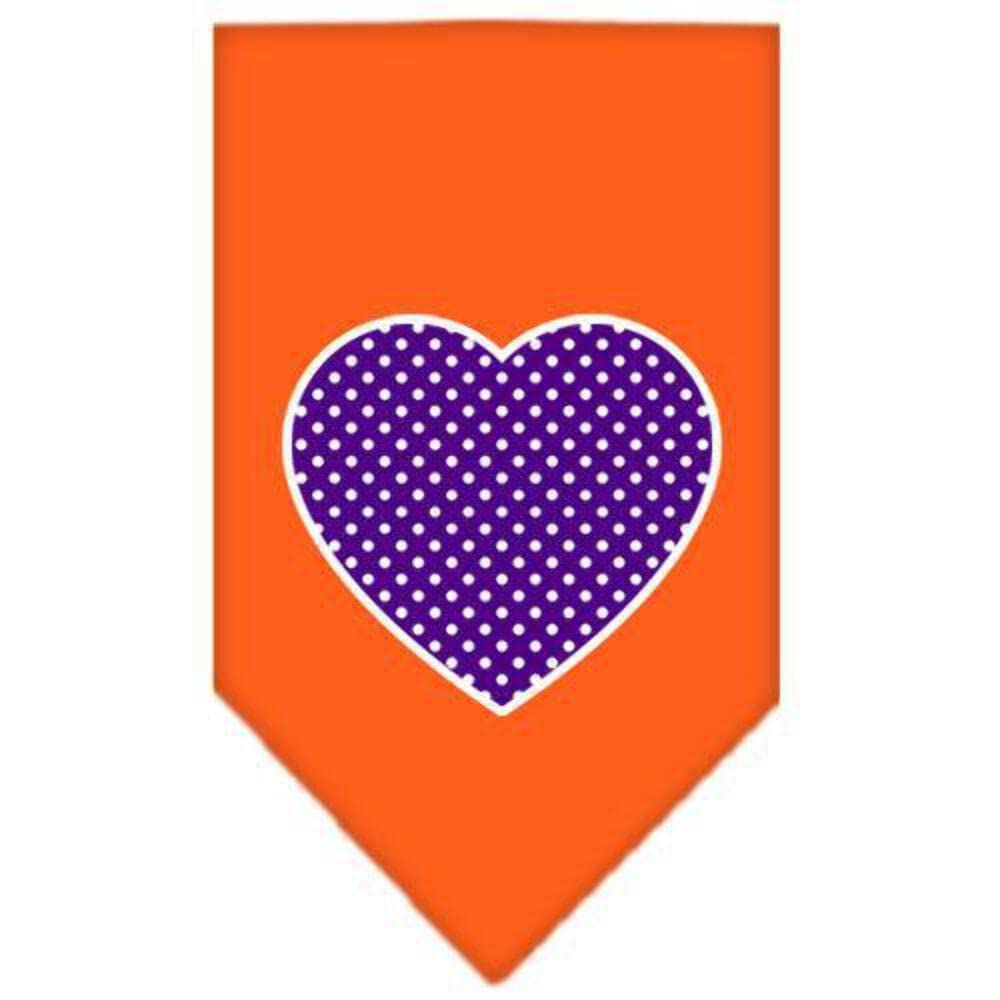 Pet and Dog Bandana Screen Printed, &quot;Purple Swiss Dot Heart&quot; Orange Small