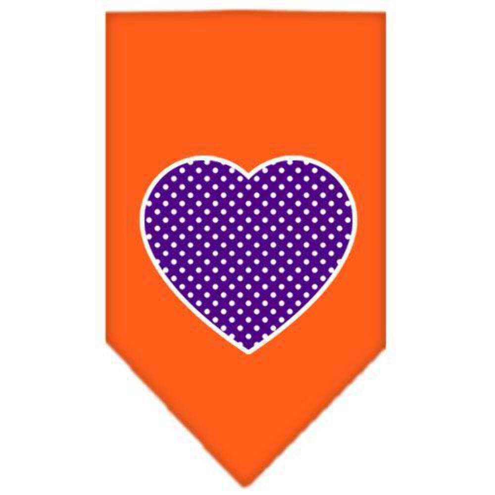 Mirage Pet Products Purple Swiss Dot Heart Screen Print Bandana for Pets, Large, Orange