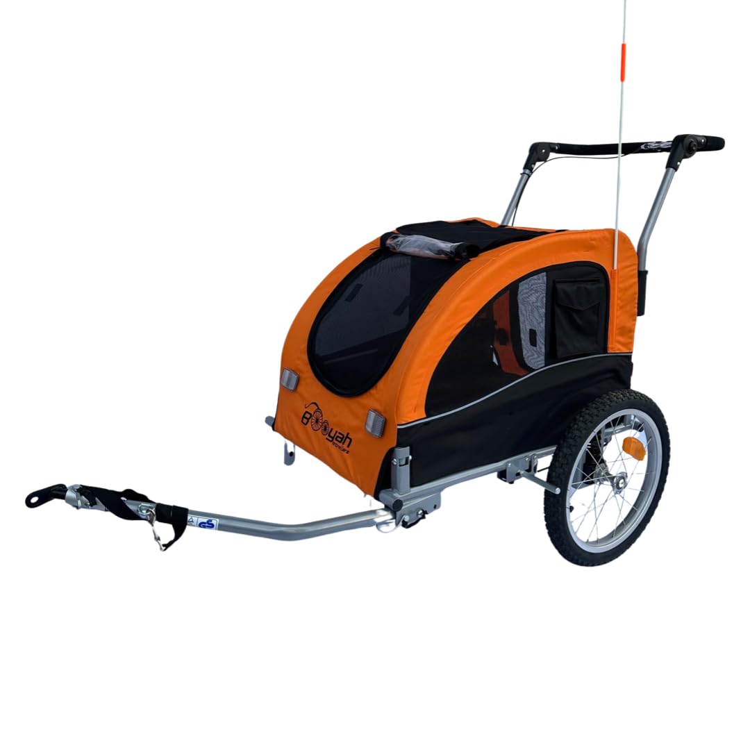 Booyah Medium Dog Stroller & Pet Bike Trailer With Suspension - Orange