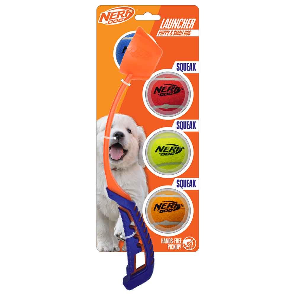 Nerf Dog 5Piece Dog Toy Gift Set, Includes 13In Air Strike Launcher And 2In Squeak Tennis Ball 4Pack, Nerf Tough Material, Mul