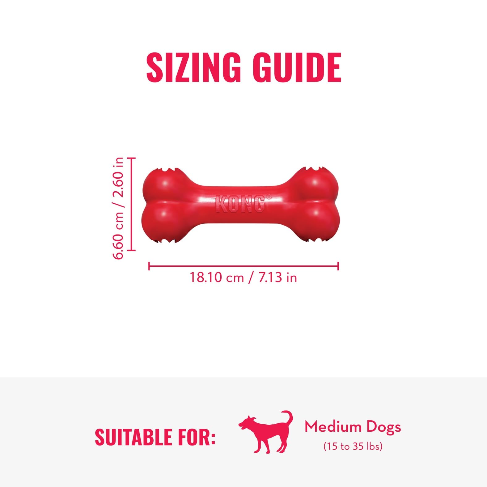 KONG Goodie Bone - Classic Durable Natural Rubber Dog Bone, Supports Mental Engagement - Treat Dispensing - Red - for Medium Dog
