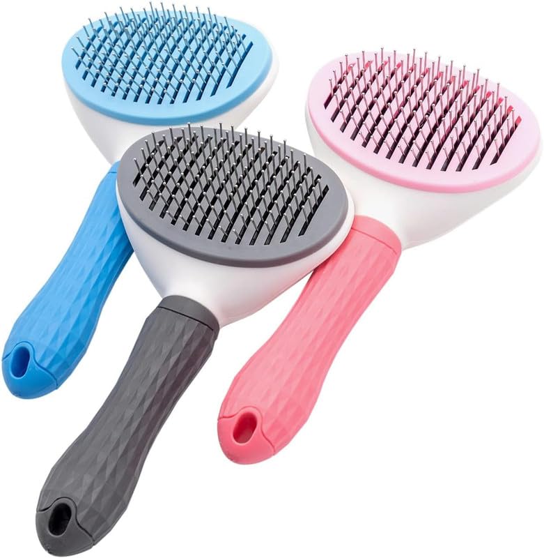 Dog Trust Cat Brush Dog Brush [Ergonomic Grip & OneClick Cleaning Grooming Tool For Short & Long Haired Dogs/Cats/Rabbits, Desh