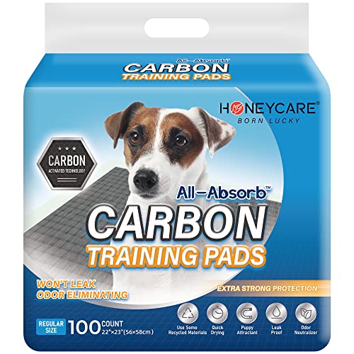 Honey Care All-Absorb Puppy Training Pads | Doggie Potty Pads Absorb Eliminating Urine Odor, Ultra Charcoal Dog Pee Pad (Carbon, L 22X23 Inch, 100Ct)