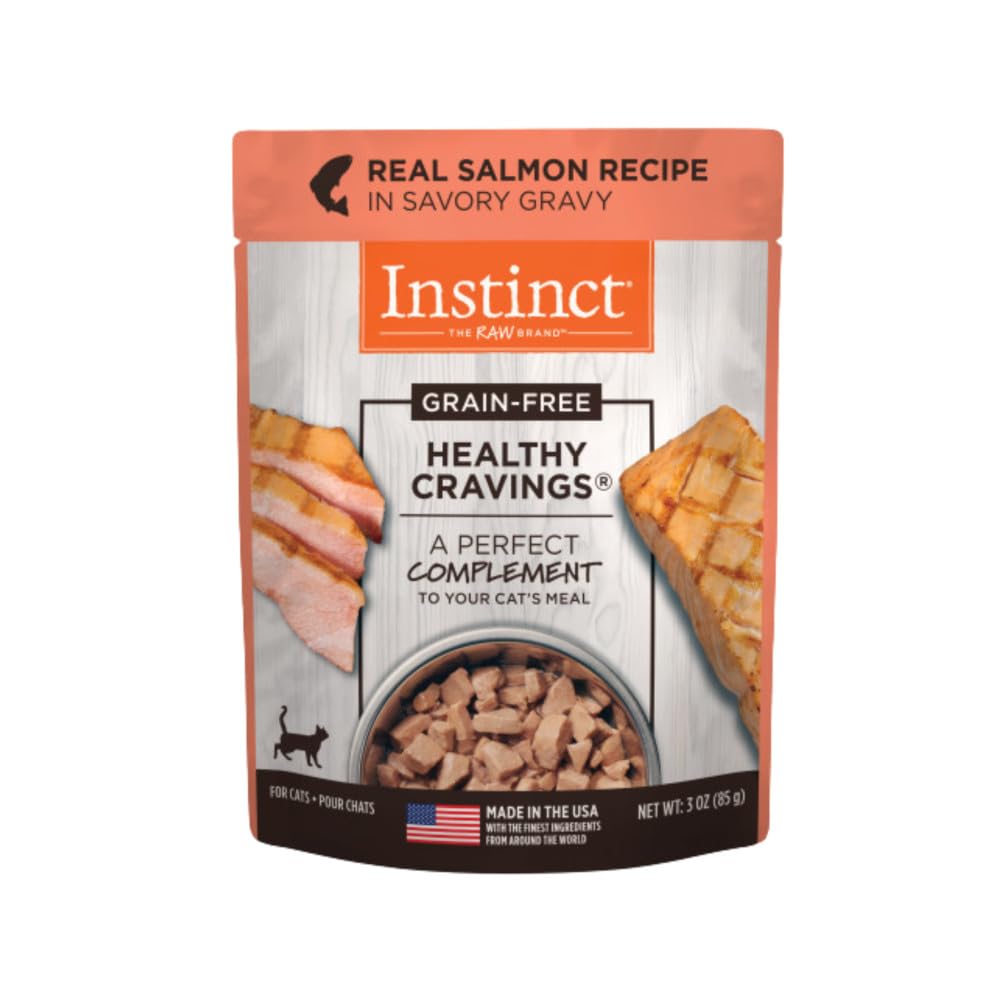 Instinct Healthy Cravings Natural Wet Cat Food Topper, Grain Free Recipe - Real Salmon, 3 oz. Pouches (Pack of 24)