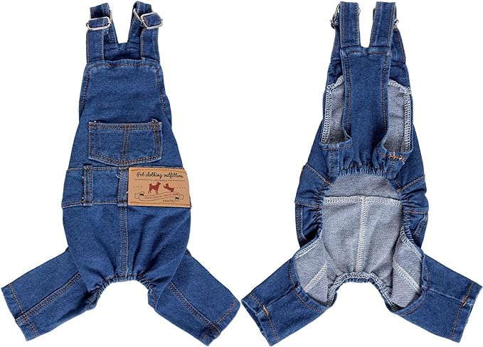 Meetcare Dog Clothes Denim Overalls For Small Medium Dogs Cats Puppy Jumpsuit Denim Jacket Suspender Pants Outfit (Small)