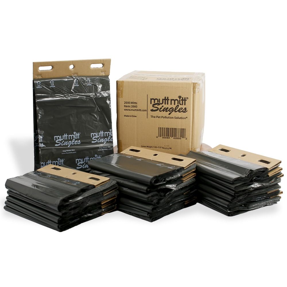 Mutt Mitt Singles Dog Waste Header Bags - New Listing, Same 2,000 Bags Perfect For 3 Dog Waste Stations - Single-Ply, Thick Bag 