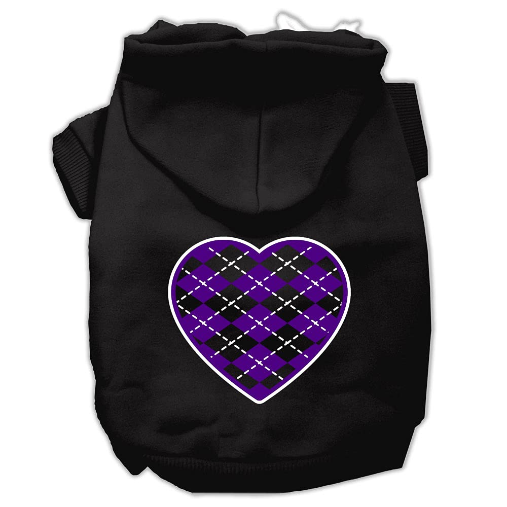 Pet Dog & Cat Hoodie Screen Printed, 'Purple Argyle Heart' Black 2Xl (20-25 Lbs.)