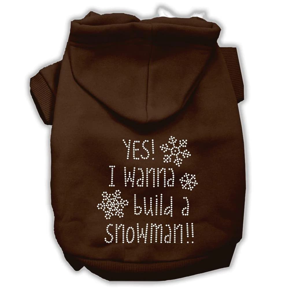 Christmas Pet, Dog & Cat Hoodie Rhinestone, 'Yes! I Want To Build A Snowman' Brown Xs (0-3 Lbs.)