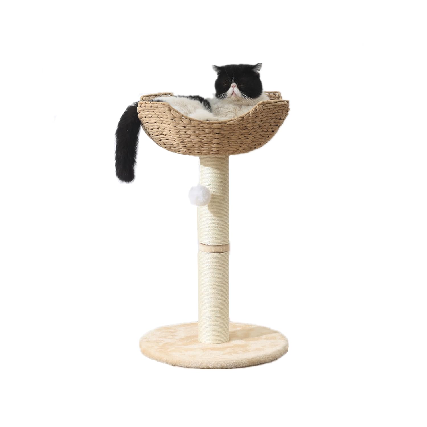 Shengocase Small Cat Tree Tower With Large 17.7'' Rattan Wicker Basket, Handwoven Nest Basket Bed, Window Perch For Large Cats U