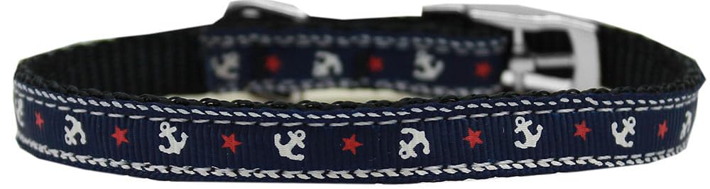 Mirage Pet Products Anchors Nylon Dog Collar with Classic Buckle 3/8&quot; Blue, Size 16