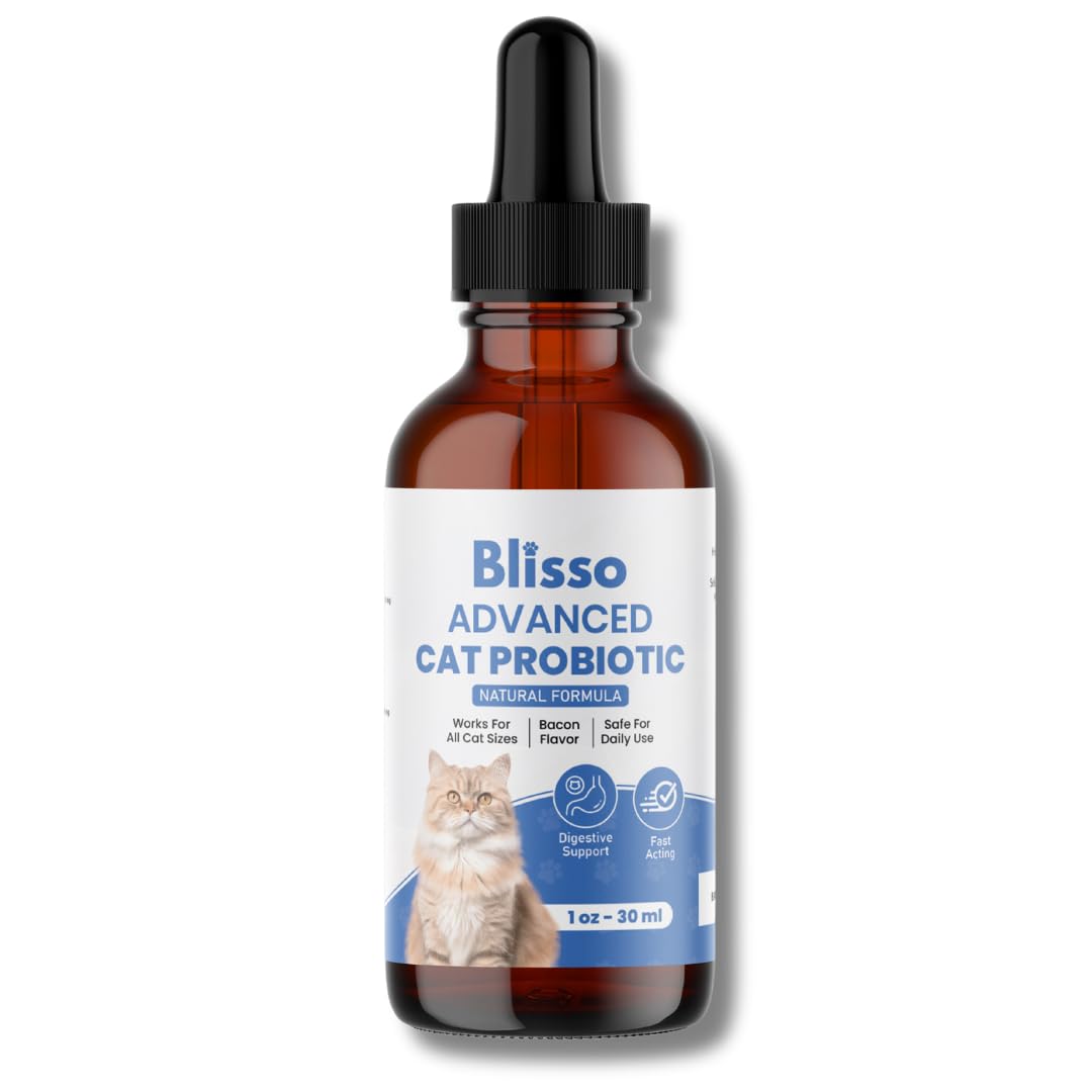 Blisso Pet Advanced Cat Probiotic Drops - Digestive Support for Cats with Diarrhea, Vomiting & General Health - 1 oz Liquid Supp