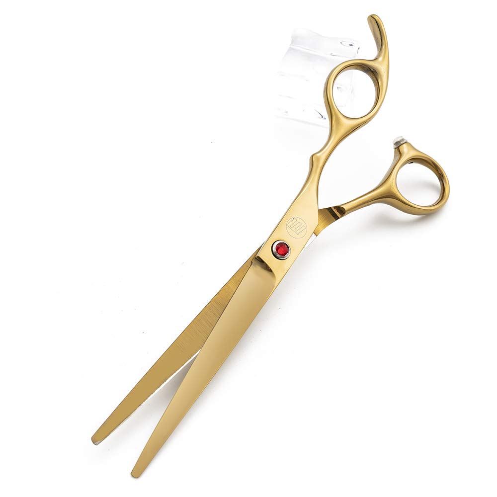 Moontay Professional 7.0' Dog Grooming Scissors Set, 4-Pieces Straight, Upward Curved, Downward Curved, Thinning/Blending Shears For Dog, Cat And Pets, Jp Stainless Steel, Gold