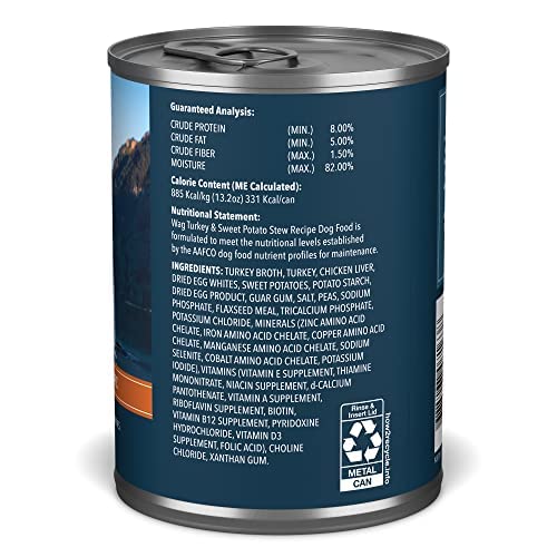 Amazon Brand - Wag Stew Canned Dog Food, Turkey & Sweet Potato Recipe, 13.2 oz Can (Pack of 12)