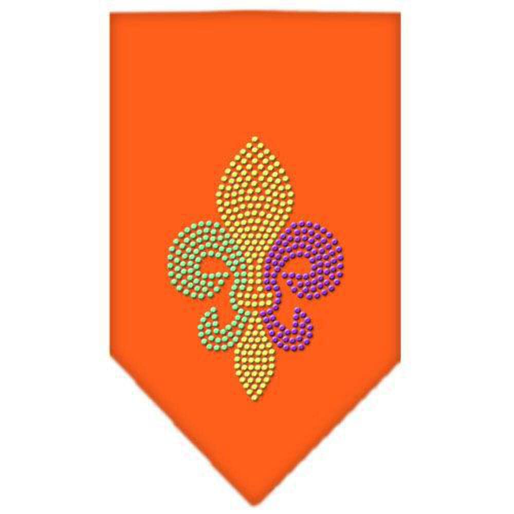Mirage Pet Products Mardi Gras Fleur De Lis Rhinestone Bandana, Orange, Large