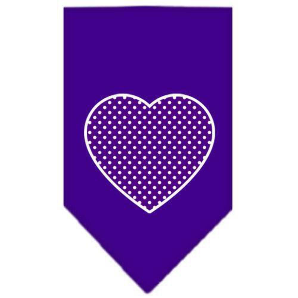 Pet and Dog Bandana Screen Printed, "Purple Swiss Dot Heart" White Small