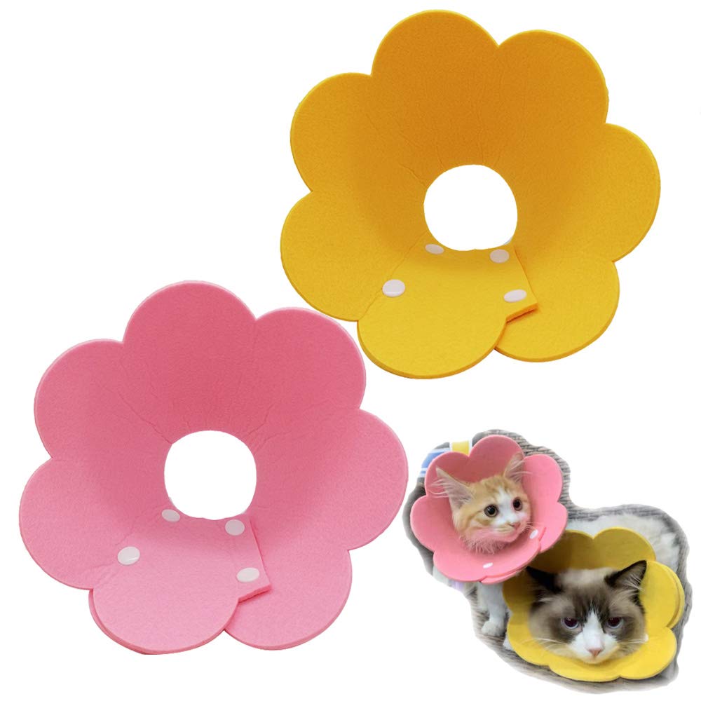 Lanyihome Cat Recovery Collar - Cute Flower Neck Cat Cones After Surgery, Adjustable Cat E Collar, Surgery Recovery Elizabethan Collars For Kitten Cats Puppy Rabbits M Size (2Pcs)