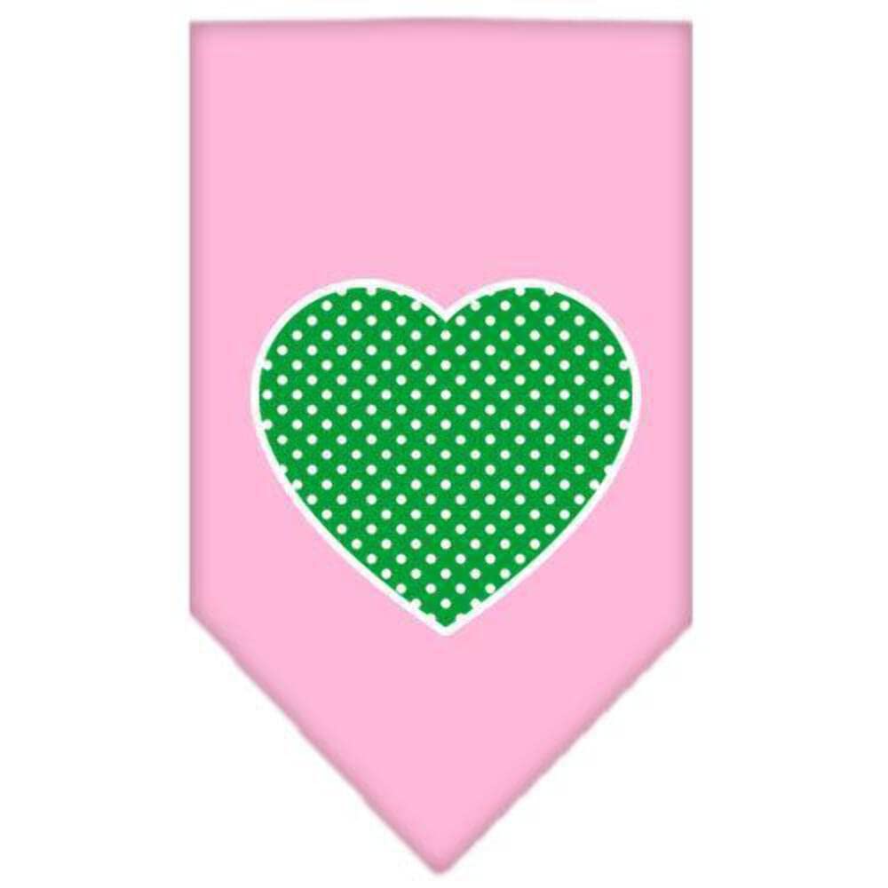 Pet and Dog Bandana Screen Printed, &quot;Green Swiss Dot Heart&quot; Red Small