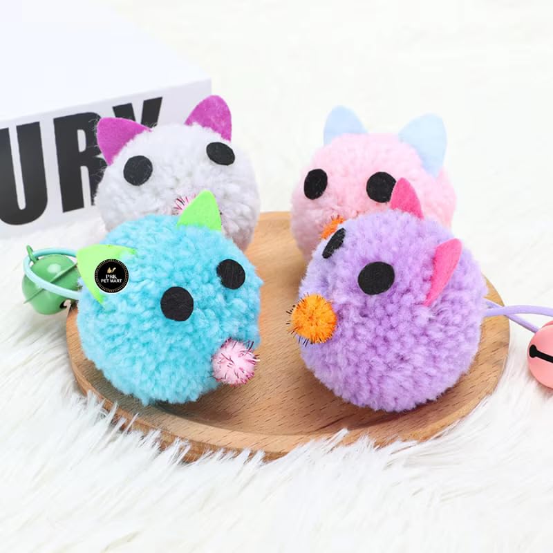 Psk Pet Mart New Cute Plush Cartoon Handmade Animal Series Cat Sound Toys Colorful Bell Ball Cat Toys Random Color Set Of 2 Pcs