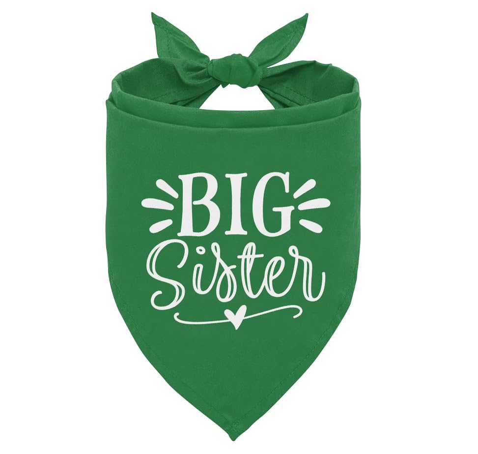 Zpprjf Big Sister Dog Bandana, Green, Triangle, 25 X 17 Inches, Flannel, Comfortable, Water Resistant, Geometric Pattern, Baby S
