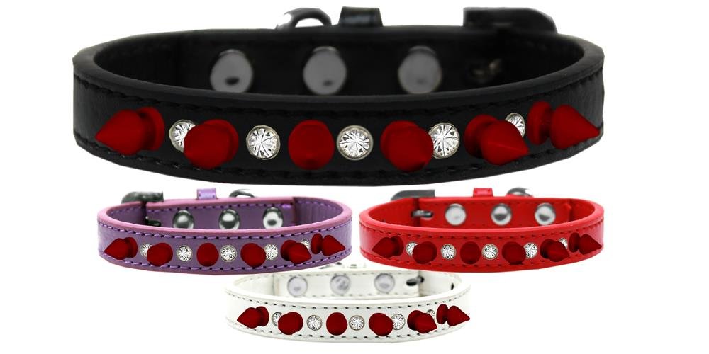 Mirage Pet Products Crystal Spikes Dog Collar, Size 14, Red