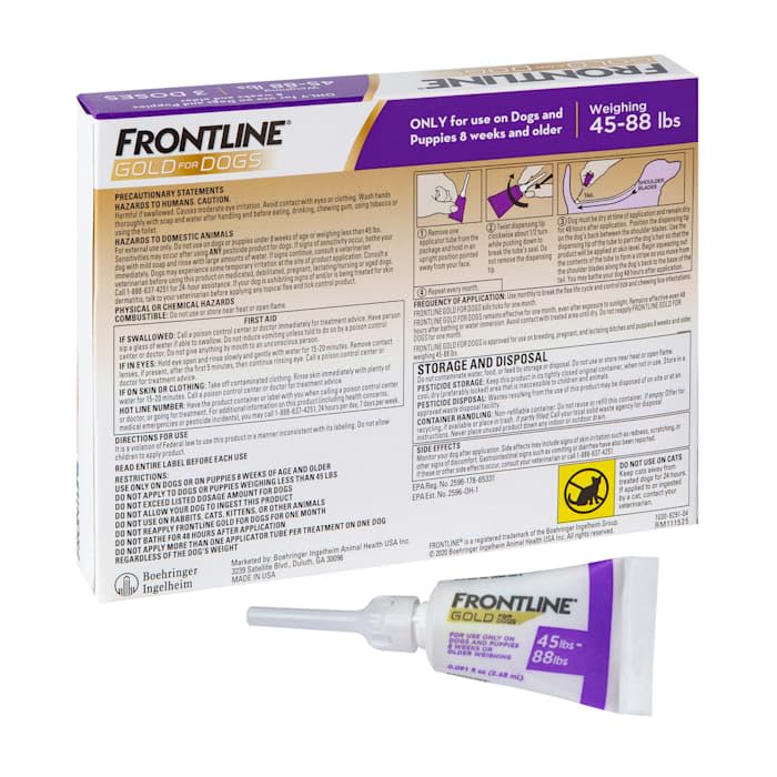 Frontline Gold Flea & Tick Treatment For Large Dogs Up To 45 To 88 Lbs., Pack Of 3