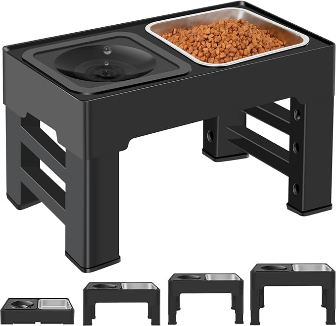 Kutkut Elevated 2In1 Dog Bowls  4 Adjustable Heights Spill Proof Dog Water Bowl & Stainless Steel Dog Food Bowl  Stand For S