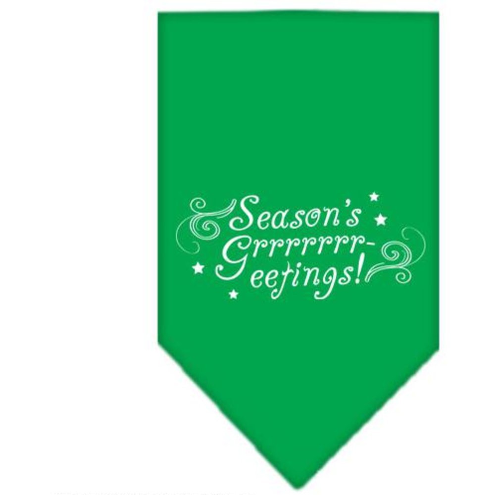 Christmas Pet and Dog Bandana Screen Printed, &quot;Season's Greetings&quot; Emerald Green Large