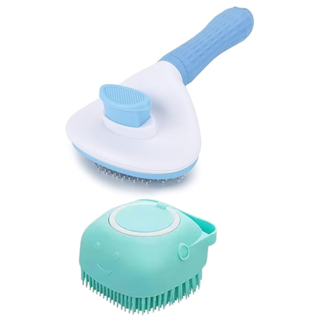 Soft Silicone Dog Grooming Brush With SelfCleaning Mechanism For Long & Short Hair Pets  Bath & Shedding Tool(Pack Of 2) Color