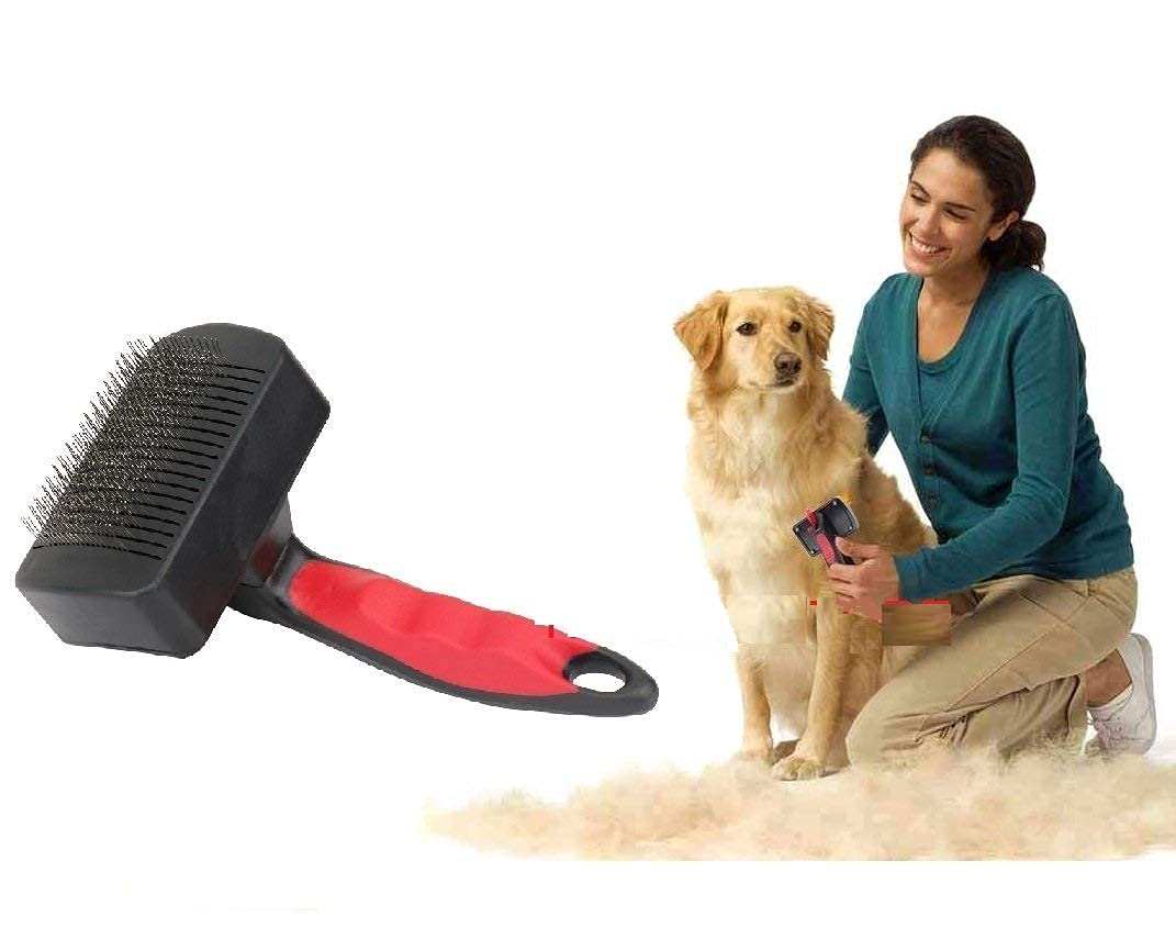 RvPaws Pet Grooming Self Cleaning Slicker Hair Brush for Dogs & Puppies Short and long Hair (Red and Black)