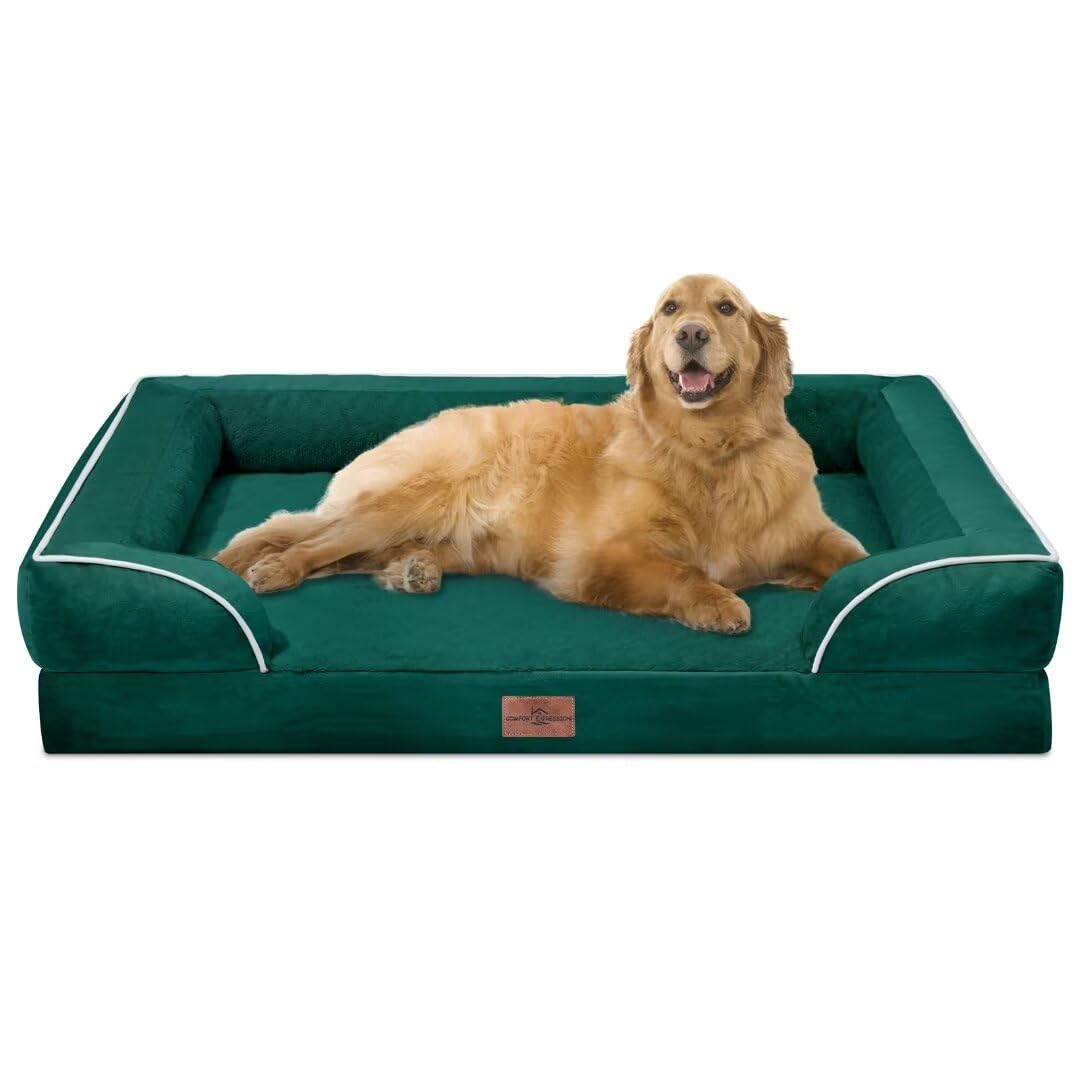 Comfort Expression Xl Orthopedic Dog Beds, Waterproof Dog Bed, Extra Large Dog Beds With Bolster, Washable Dog Bed Sofa Pet Bed With Removable Cover & Non-Slip Bottom(X-Large,Emerald)