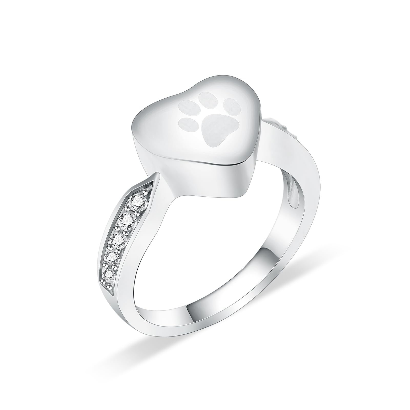 Love Heart Urn Ring For Pet Dog Cat'S Ashes Keepsake Memorial Jewelry Paw Print Cremation Finger Rings