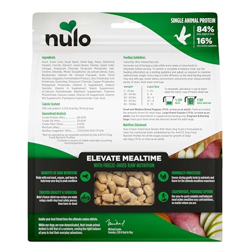 Nulo Freeze-Dried Raw Duck Recipe with Pears Complete and Balanced Dry Dog Food Kibble, 8 Ounce Bag