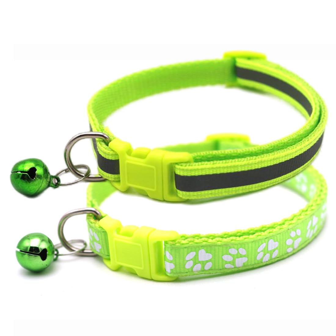 Neon Green Small Dog Collar Bell, 2-Pack Basic & Reflective Boy Puppy Collar With Bells For Xxs Xs Small Pet Male Dogs Tiny Cats