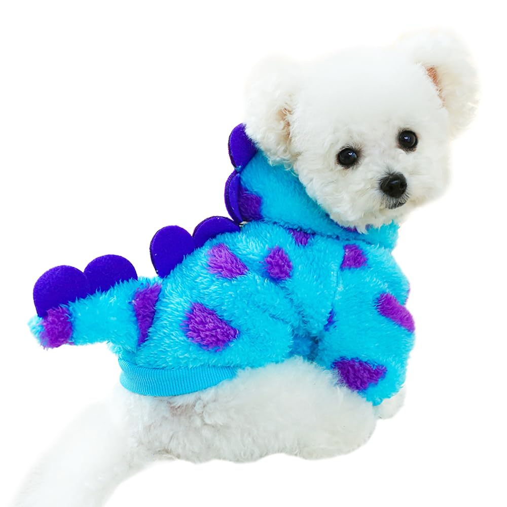 Anelekor Dinosaur Dog Clothes For Small Dog Girl Boy,Fleece Winter Puppy Hoodies With Leash Ring,Cold Weather Coat For Cat,Funny