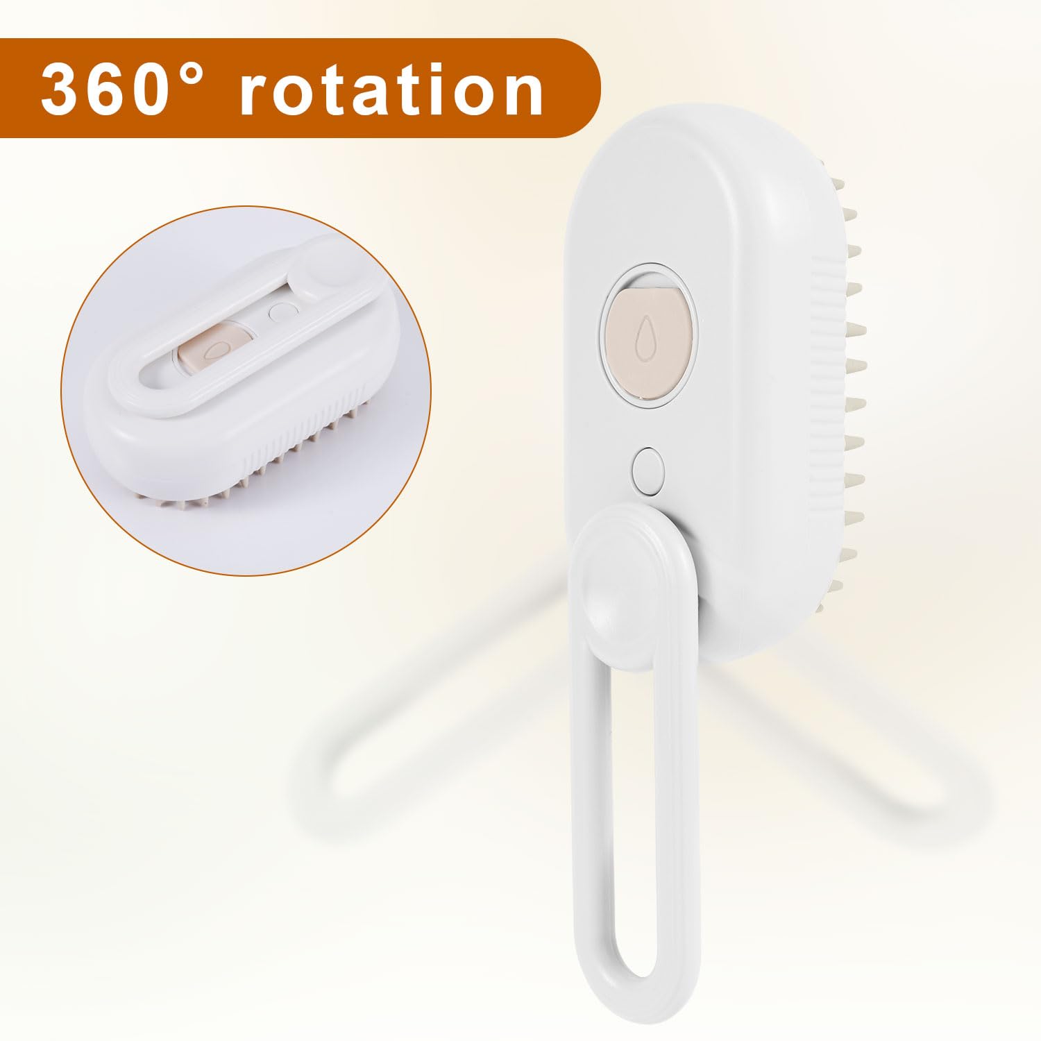 Cloud 3-In-1 Self-Cleaning Cat Brush With 360 Rotating Arm - Steam Pet Brush For Shedding Dogs And Cats (White)