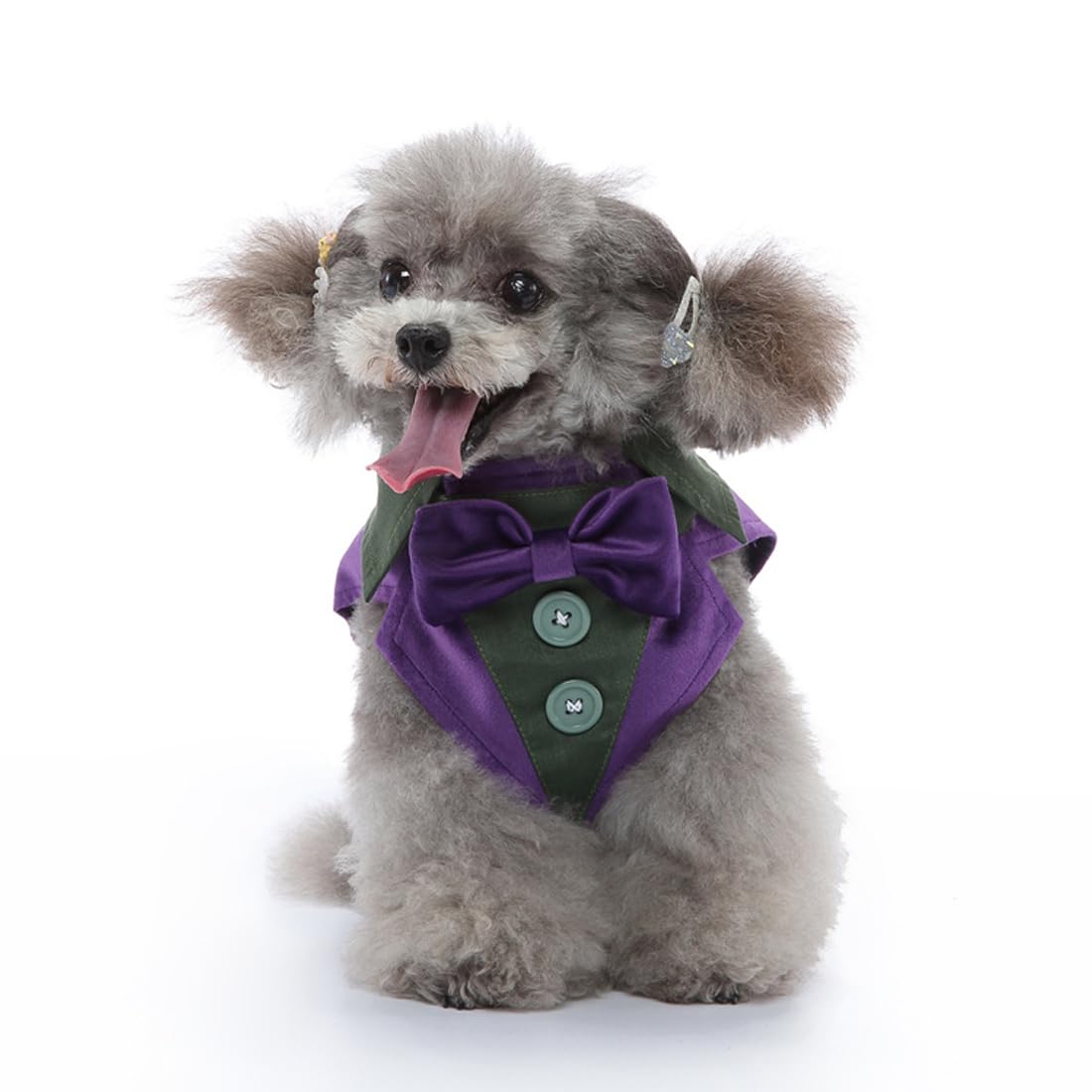 Doteyayp Puppy Velvet Tuxedo With Detachable Bowtie Prom Wedding Formal Wear Prince Costume For Small Dog (Large, Purple)