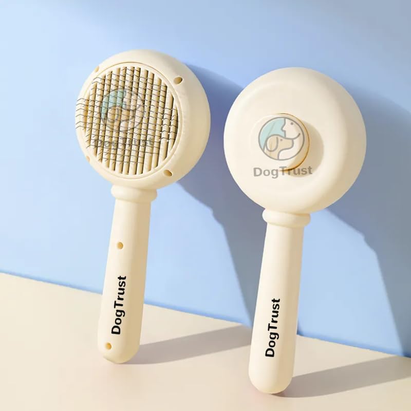 Dog Trust Pet Grooming Brush Plastic Auto Slicker Self Cleaning Hair Brush for Dogs & Puppies White