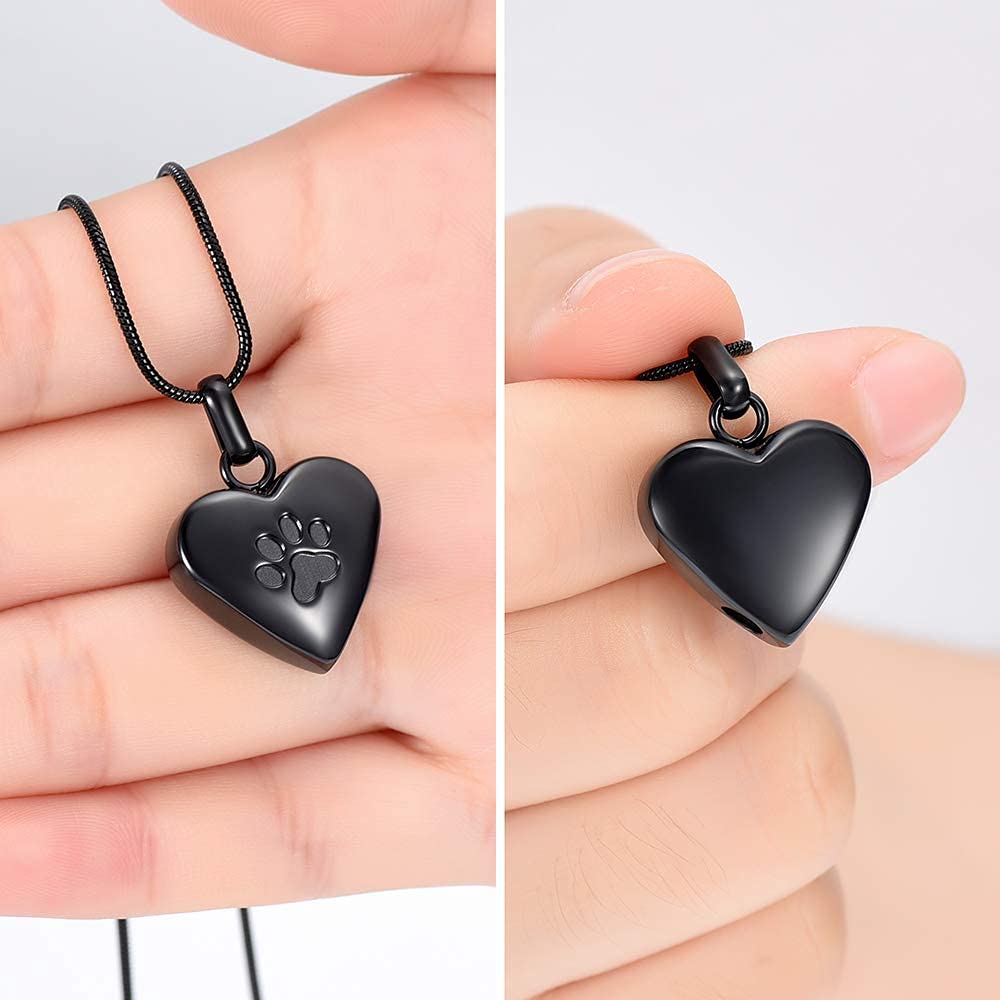 Zeqingjw Pet Cremation Jewelry For Ashes Pendant Paw Print Pet Heart Urn Necklace Memorial Keepsake Jewelry For Pet/Dog'S/Cat'S Ashes (Black)