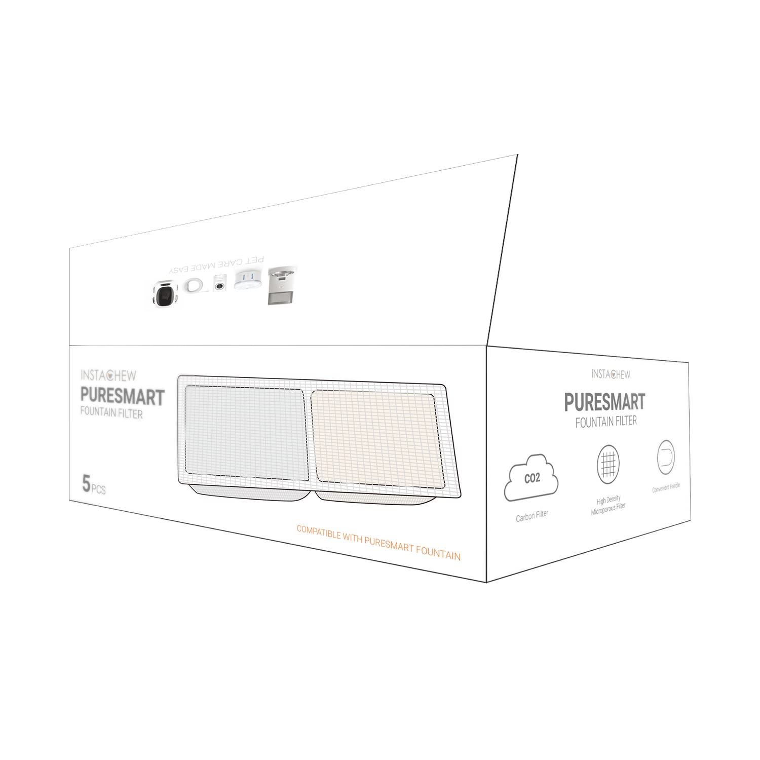 Instachew Replacement Filter Pack Of 5 For Cats And Dogs, Compatible With Purrflow Pet Water Fountain And Puresmart Cat Fountain