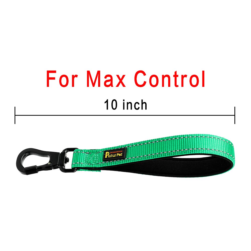 Plutus Pet 10” Short Dog Leash, Reflective Nylon Padded Handle, Strong Traffic Leash With Carabiner Clip, Perfect For Large Or Medium Dogs(10”,Green