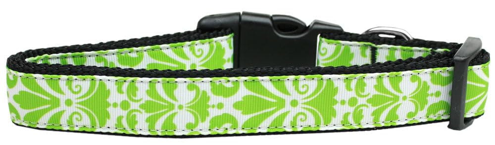 Pet Dog & Cat Nylon Collar, Damask Style Lime Green Large Collar