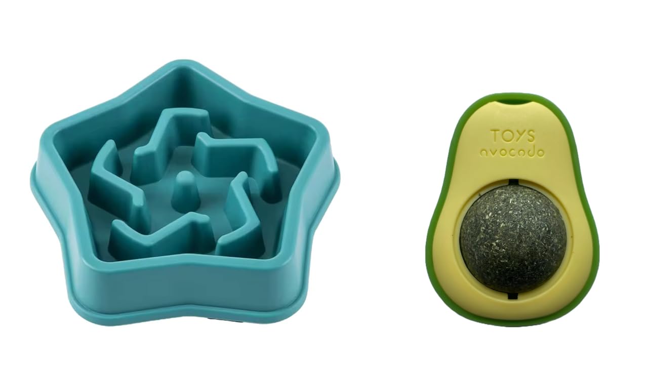 Urban Pet Gallery Pet Feeding Bowls For Dogs And Cats, Durable NonSlip Feeding Bowl, Star Design (Green) And Catnip Toy Rotatab