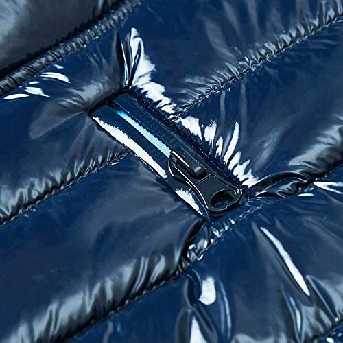 Blueberry Pet Cozy & Comfy Windproof Lightweight Quilted Fall Winter Glossy Dog Puffer Jacket In Navy Blue, Back Length 17', Size 16, Warm Coat For Large Dogs