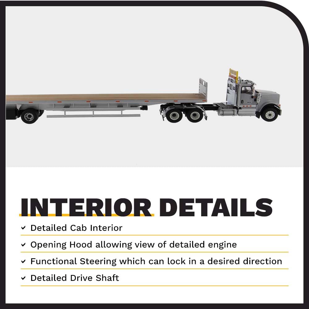 International HX520 Tandem Tractor Light Gray with 53 Flat Bed Trailer Transport Series 1/50 Diecast Model by Diecast Masters