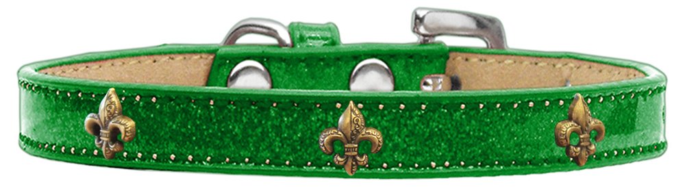 Mirage Pet Products Bronze Fleur De Lis Widget Dog Collar, Size 14, Emerald Green Ice Cream