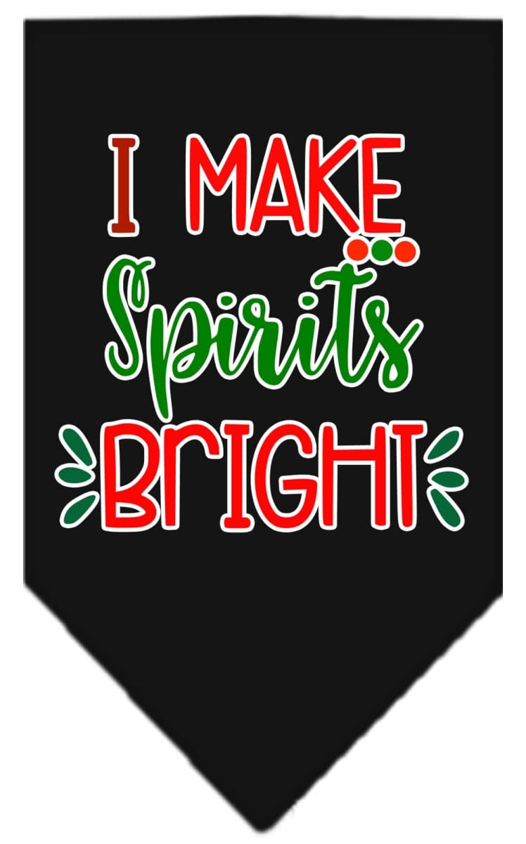 Christmas Pet and Dog Bandana Screen Printed, &quot;I Make Spirits Bright&quot; Black Large