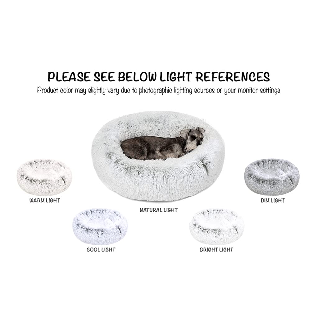 Friends Forever Donut Dog Bed Faux Fur Fluffy Calming Sofa For Large Dogs, Soft & Plush Anti Anxiety Pet Couch For Dogs, Machine