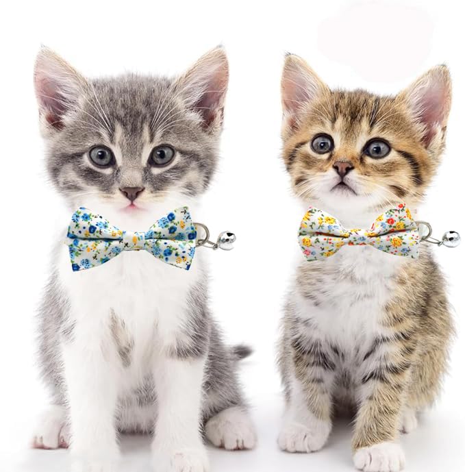 Bow Tie Small Dog Collar With Bells Cute Floral Cat Collar With Bowtie Puppy Kitten Collar Girl Boy Adjustable For Xxs Xxsmall X